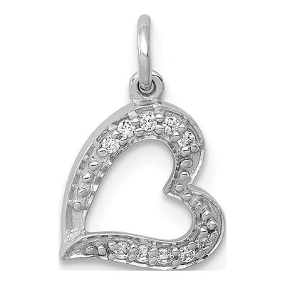 14K White Gold 1/20 ct tw Diamond Curved Heart Charm