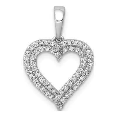 14K White Gold 1/4 ct tw Diamond 2-Row Heart Pendant