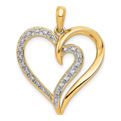 14K Yellow Gold 1/10 ct tw Diamond Fancy Heart Pendant