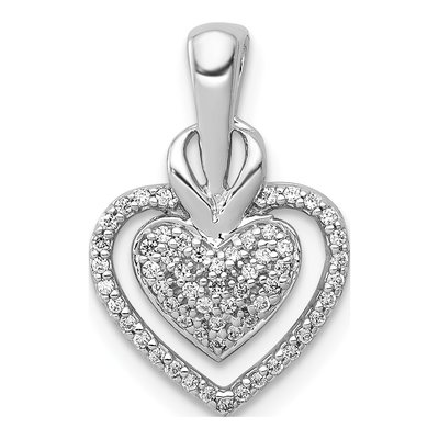 14K White Gold 1/5 ct tw Diamond Pave Double Heart Slide Pendant