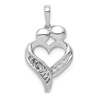 14K White Gold Diamond MOM Heart Pendant