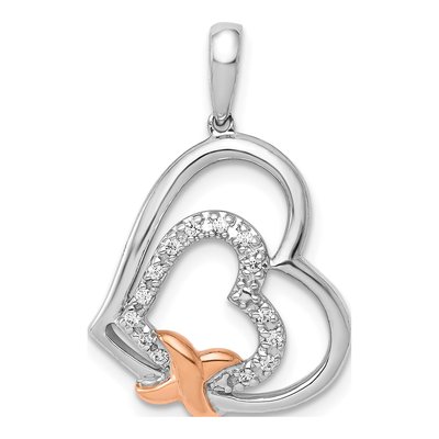 14K Two-Tone Gold 1/15 ct tw Diamond Two Hearts Pendant