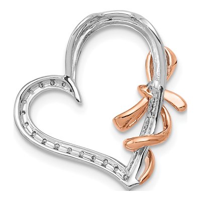 14K Two-Tone Gold 1/20 ct tw Diamond Heart Bow Slide Pendant – view 4