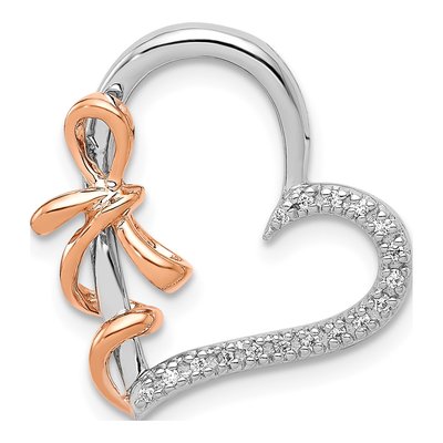 14K Two-Tone Gold 1/20 ct tw Diamond Heart Bow Slide Pendant