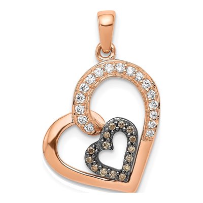 14K Rose Gold 1/5 ct tw Diamond Double Heart Pendant