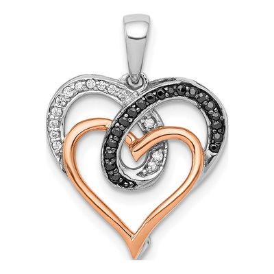 14K Two-Tone Gold 1/10 ct tw Diamond Hearts Pendant
