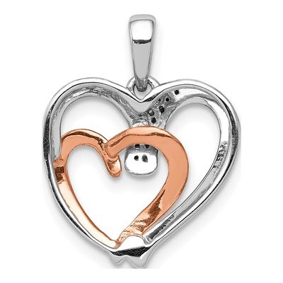 14K Two-Tone Gold 1/20 ct tw Diamond Double Heart Pendant – view 4
