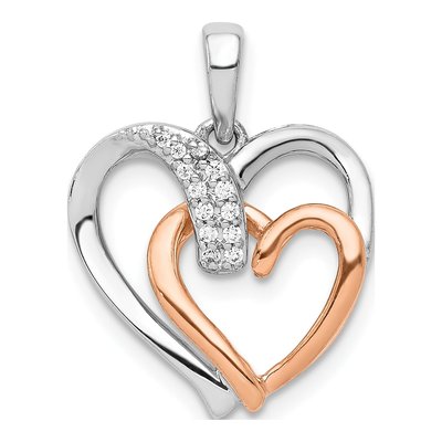 14K Two-Tone Gold 1/20 ct tw Diamond Double Heart Pendant