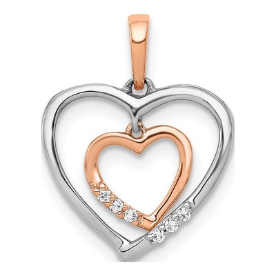 14K Two-Tone Gold Diamond Dangling Heart Pendant