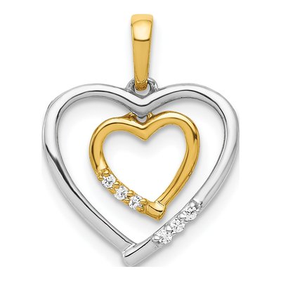 14K Two-Tone Gold Diamond Dangling Heart Pendant