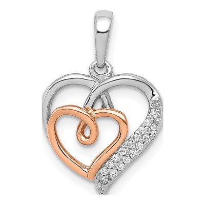 14K Two-Tone Gold 1/20 ct tw Diamond Double Hearts Pendant