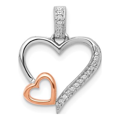 14K Two-Tone Gold 1/20 ct tw Diamond Double Hearts Pendant