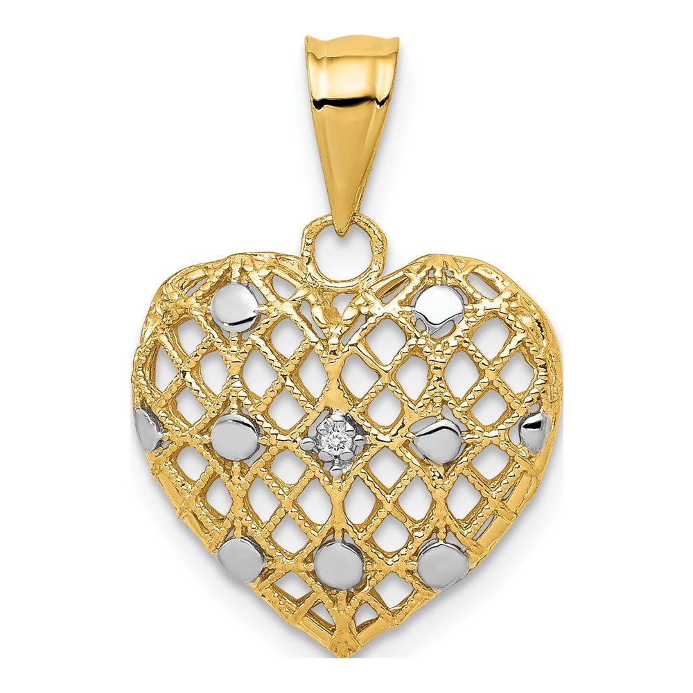14K Yellow Gold Diamond Filigree Heart Pendant