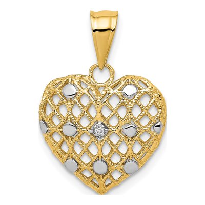 14K Yellow Gold Diamond Filigree Heart Pendant
