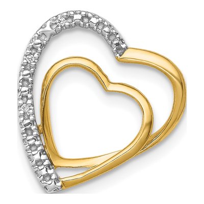 14K Yellow Gold Diamond Double Heart Slide Pendant