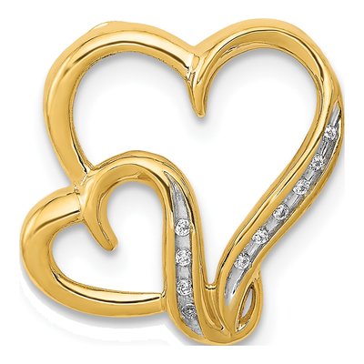 14K Yellow Gold Diamond Double Heart Slide Pendant