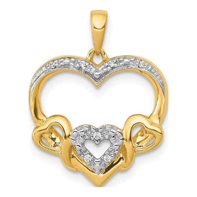 10K Yellow Gold Diamond Heart Cluster Pendant
