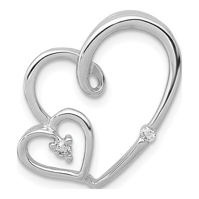 14K White Gold 1/20 ct tw Diamond Double Hearts Slide Pendant