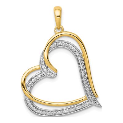 14K Yellow Gold 1/6 ct tw Diamond Double Heart Pendant