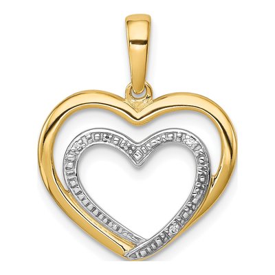 14K Yellow Gold Diamond Double Heart Pendant