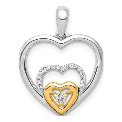 14K Two-Tone Gold 1/15 ct tw Diamond Triple Heart Pendant