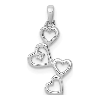 10K White Gold Diamond Four Hearts Pendant