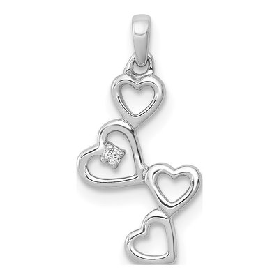 14K White Gold Diamond Dangling Hearts Pendant