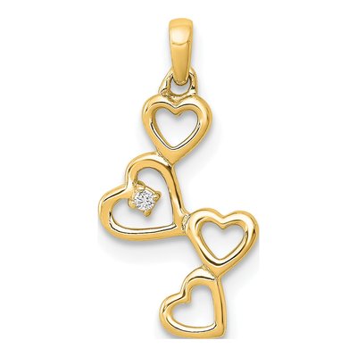 14K Yellow Gold Diamond Dangling Hearts Pendant
