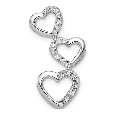 14K White Gold 1/10 ct tw Diamond Triple Heart Slide Pendant