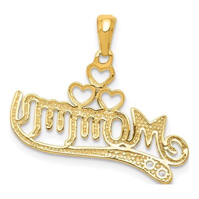 14K Yellow Gold Diamond Mommy Double Heart Pendant – view 4