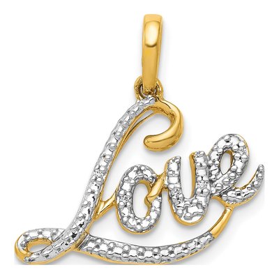 14K Yellow Gold Diamond LOVE Script Pendant