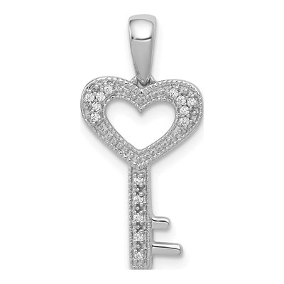 14K White Gold 1/20 ct tw Diamond Heart Key Pendant