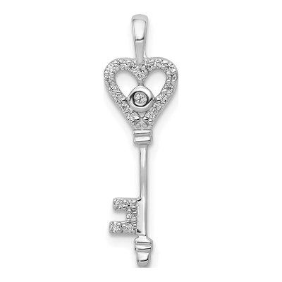 14K White Gold 1/10 ct tw Diamond Heart Key Pendant
