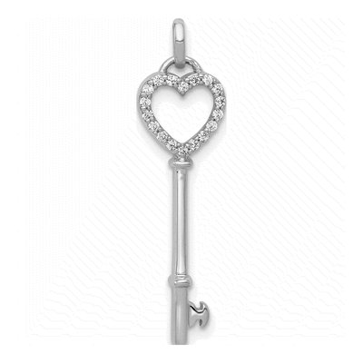 10K White Gold 1/10 ct tw Diamond Heart Key Pendant