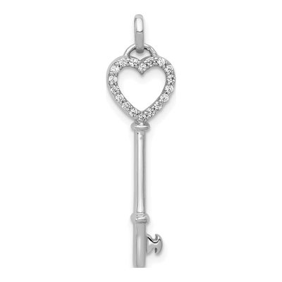 14K White Gold 1/10 ct tw Diamond Heart Key Pendant