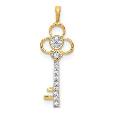 14K Yellow Gold 1/15 ct tw Diamond Key Pendant