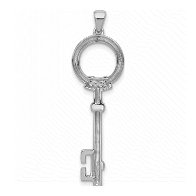 14K White Gold 1/8 ct tw Diamond Circle Key Pendant – view 4