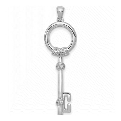14K White Gold 1/8 ct tw Diamond Circle Key Pendant