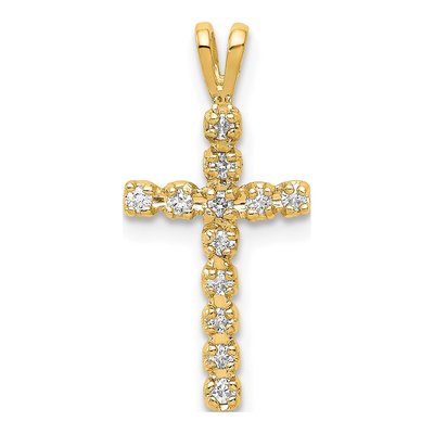 14K Yellow Gold 1/8 ct tw Diamond Latin Cross Pendant