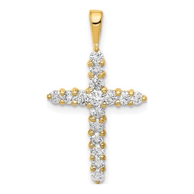14K Yellow Gold 1/2 ct tw Lab-Grown Diamond Cross Pendant