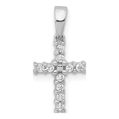 10K White Gold 1/10 ct tw Diamond Small Latin Cross Pendant