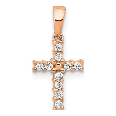 14K Rose Gold 1/10 ct tw Diamond Latin Cross Pendant