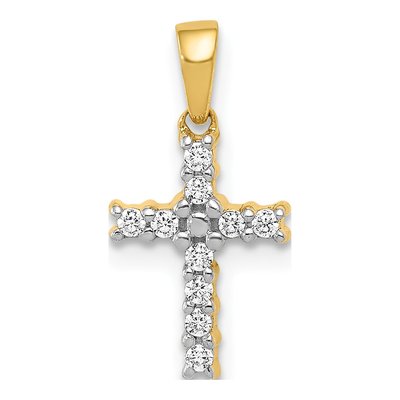 14K Yellow Gold 1/10 ct tw Diamond Latin Cross Pendant