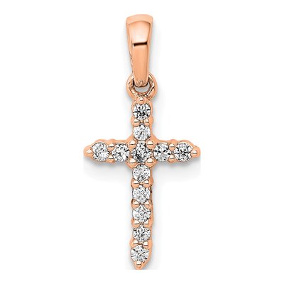 14K Rose Gold 1/10 ct tw Diamond Cross Pendant