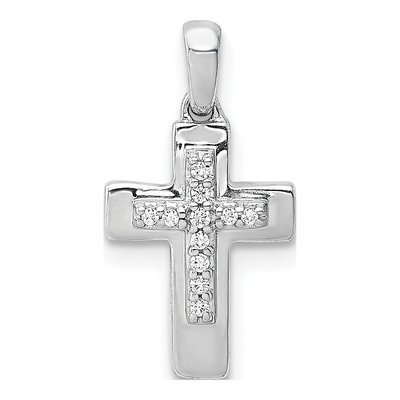 10K White Gold 1/20 ct tw Diamond Small Latin Cross Pendant