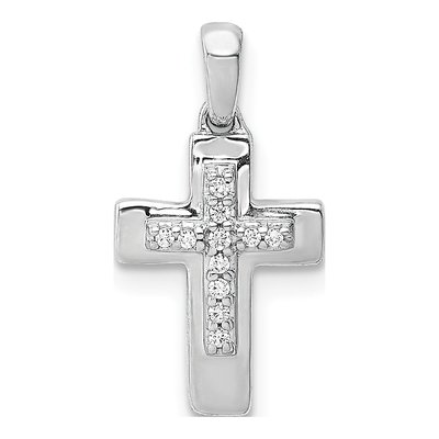 14K White Gold 1/20 ct tw Diamond Cross Pendant