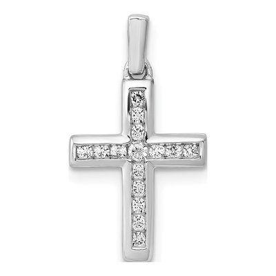 14K White Gold 1/6 ct tw Diamond Latin Cross Pendant