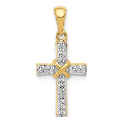 10K Yellow Gold 1/6 ct tw Diamond Latin Cross Pendant