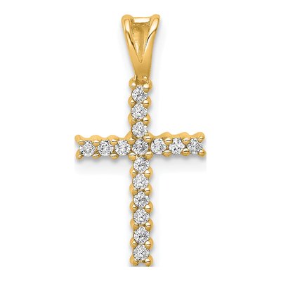 14K Yellow Gold 1/6 ct tw Diamond Latin Cross Pendant