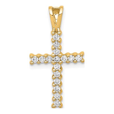 14K Yellow Gold 1/4 ct tw Lab-Grown Diamond Cross Pendant